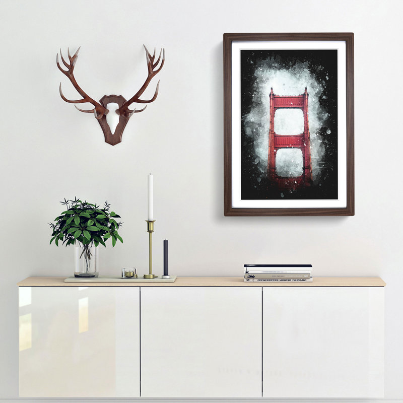 The Top of the Golden Gate Bridge - Framed Print, 33cm H x 24cm W x 2cm D, Walnut Framed