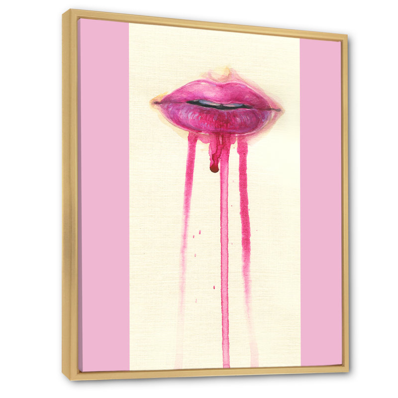 «Lips With Vivid Make Up», art mural sur toile Glam, H 44 po x l 34 po x P 1,5 po, Toile avec cadre flottant brun