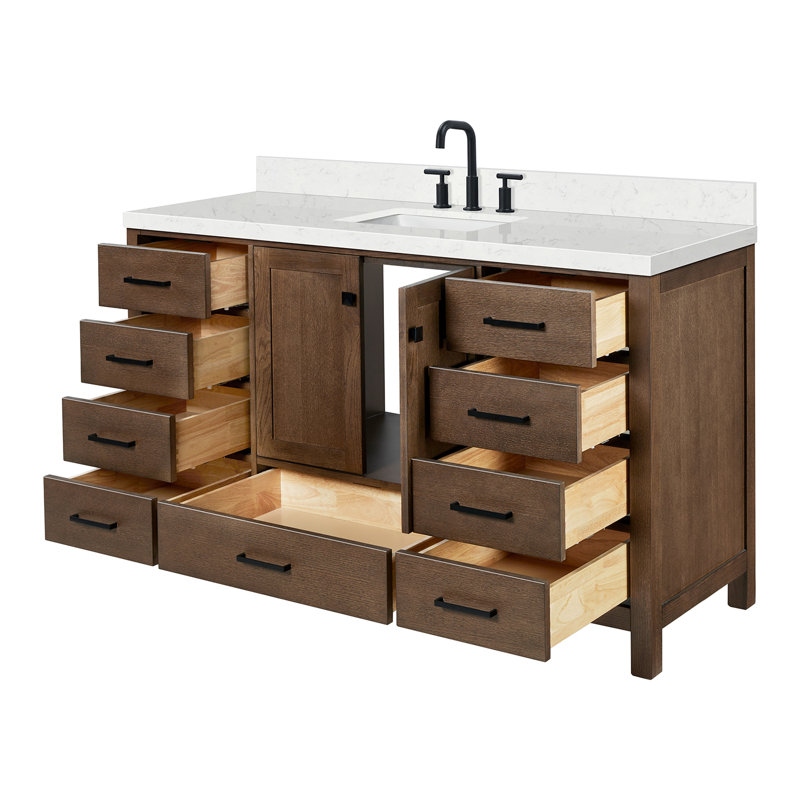 Grevera 60" Single Bathroom Vanity Set, Brown Oak, Rectangular