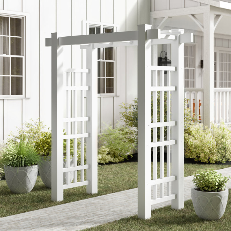 Windsor White Vinyl Garden Arbor with Asian Inspiration