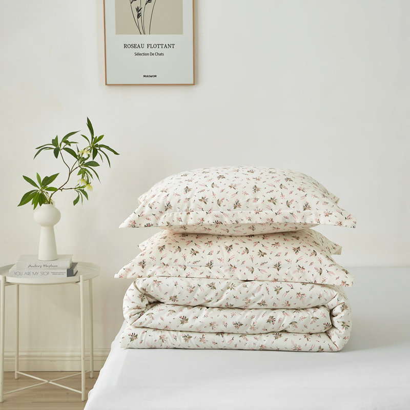 Microfiber Floral Print Comforter Set, Twin XL Comforter + 2 Shams