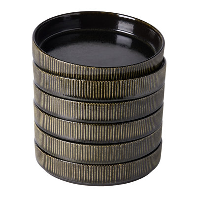 6 Piece 8.1" Paste Bowls Set - Service for 6, Black Gold