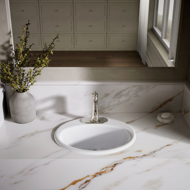Farmington Metal Oval Drop-In Bathroom Sink with Overflow, White