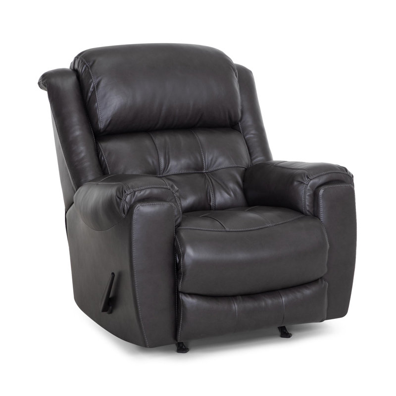 Manual Rocker Recliner In Leather, Dark Gray