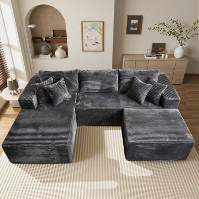 108” Modular Sectional Sofa With Ottoman, Deep Seat U-Shaped Cloud Couch, Boneless Comfort, No Assembly Required