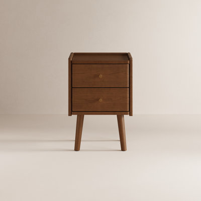 Table de chevet Annie Oliver en bois massif avec 2 tiroirs, style Mid-Century Modern