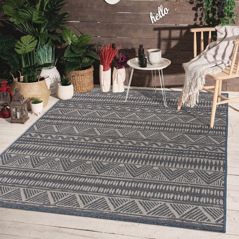 Ragin Geometric Blue/Gray/Ivory Area Rug, Rectangle 7'10" x 10'
