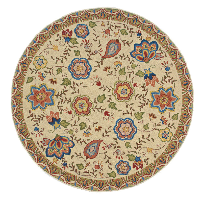 Heli Wool Floral Indoor Rug, Round 7'
