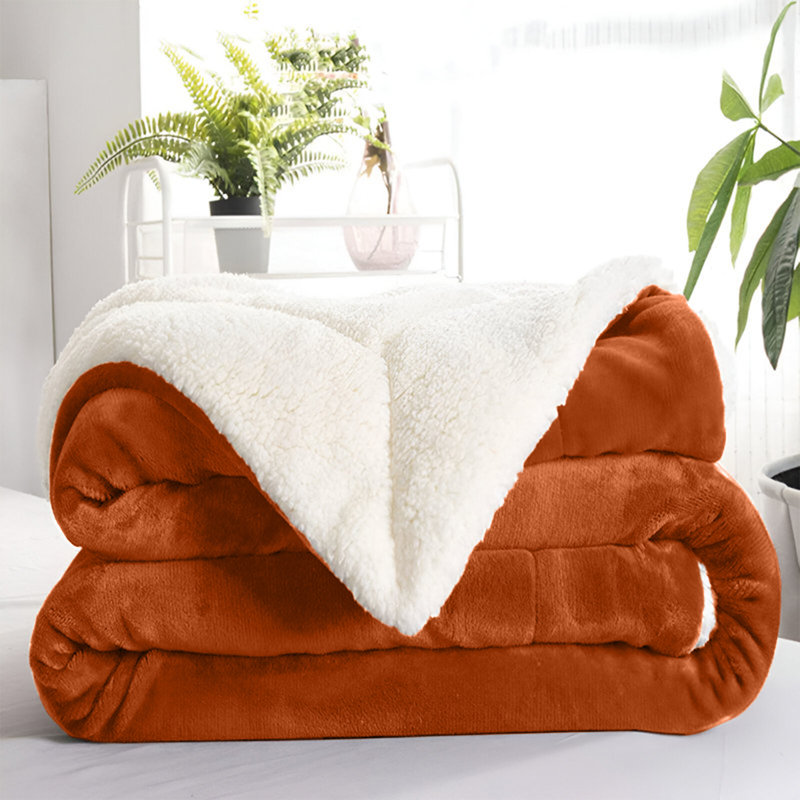 Kaylie Soft Sherpa Fleece Fur Thick Dual Sided Reversible Blanket Throw, Rust, 200cm x 240cm