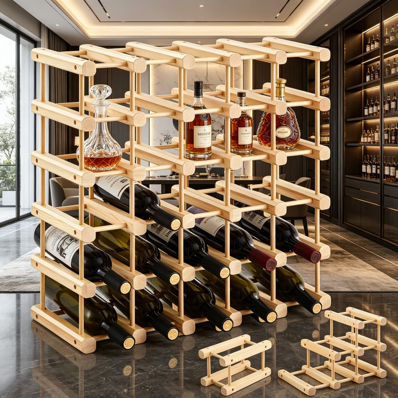 Rangement modulaire empilable en bois pour 36 bouteilles, assemblage pour comptoir, armoire, cuisine, bar ou restaurant