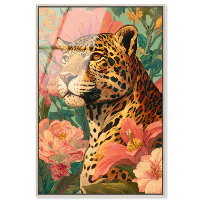«Wild Cat in Bloom I», reproduction d'art acrylique encadrée par Art Remedy, cadre argenté, 36 x 54