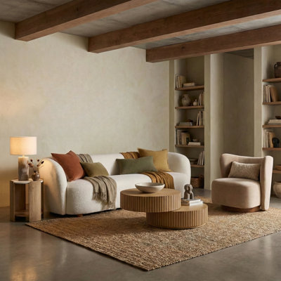 Greigh 90" Modern Curved Boucle Sofa With Solid Wood Leg