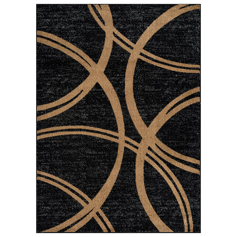 Arnaldur Geometric Black/Gray/White Area Rug, Rectangle 3'3" x 5', Camel