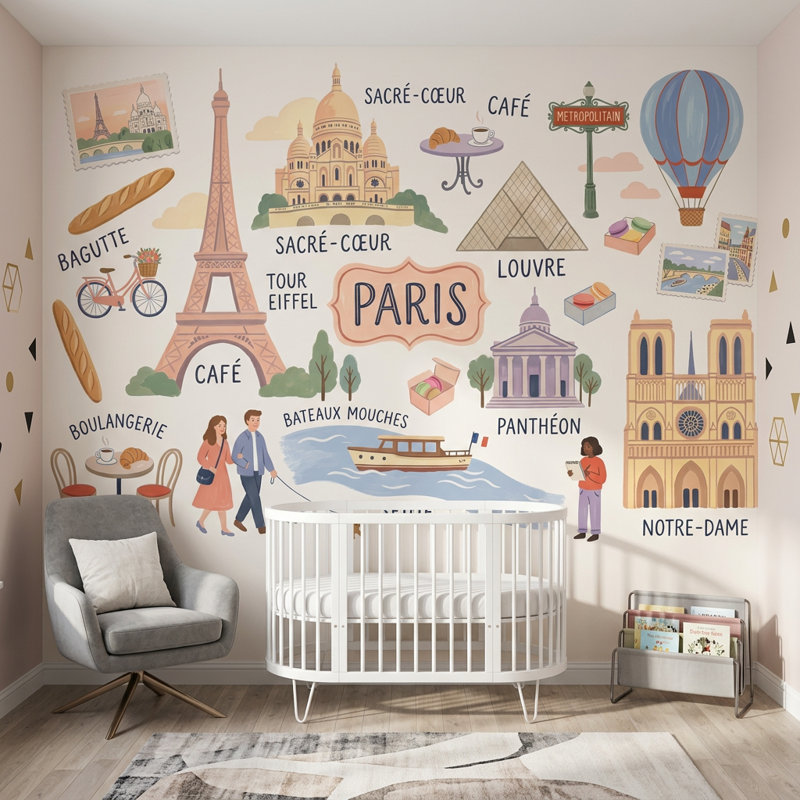 Papier peint montgolfière tour Eiffel amovible, Texturé non collé, 100 po x 96 po