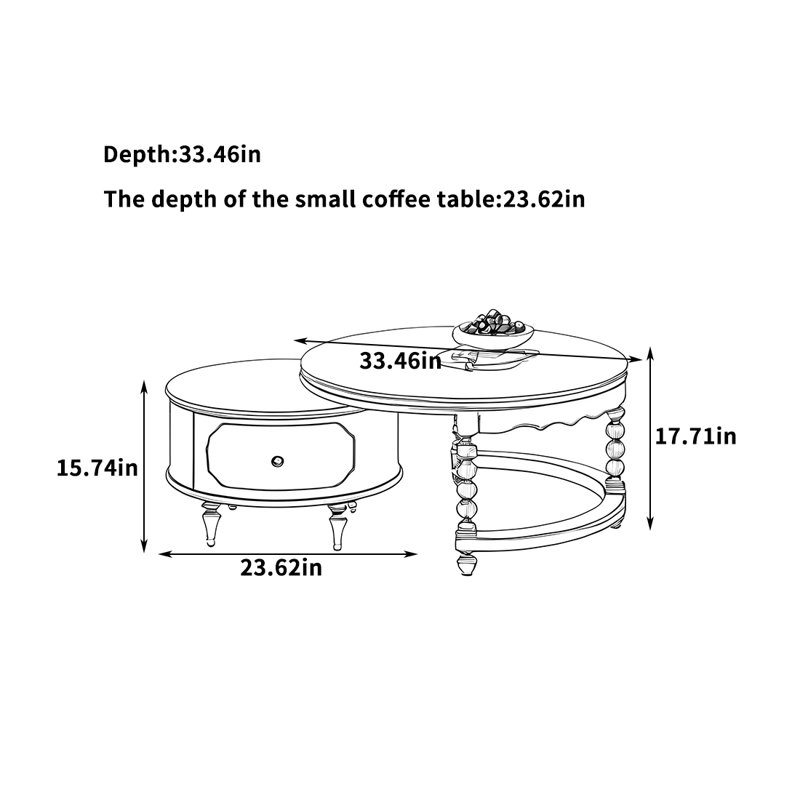 Solid Red Oak Round Coffee Table with Storage