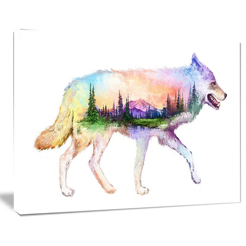 Loup double exposition - impression sur toile tendue, H 30 po x l 40 po
