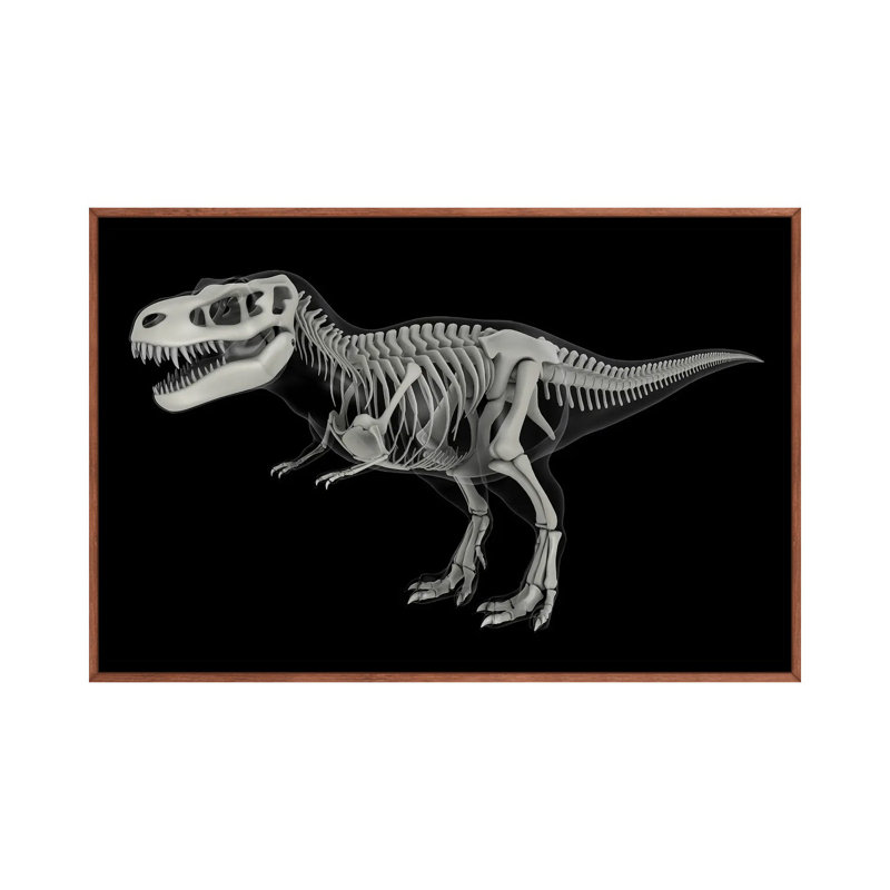 Skeletal System Of Tyrannosaurus Rex, Side View by Stocktrek Images - Floater Frame Print on Canvas, Brown Framed