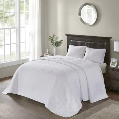 Couvre-lit réversible en coton blanc prélavé rembourré à la mode 2 taies décoratives pour matelas avec intérieur blanc lavable à la machine pour un confort douillet