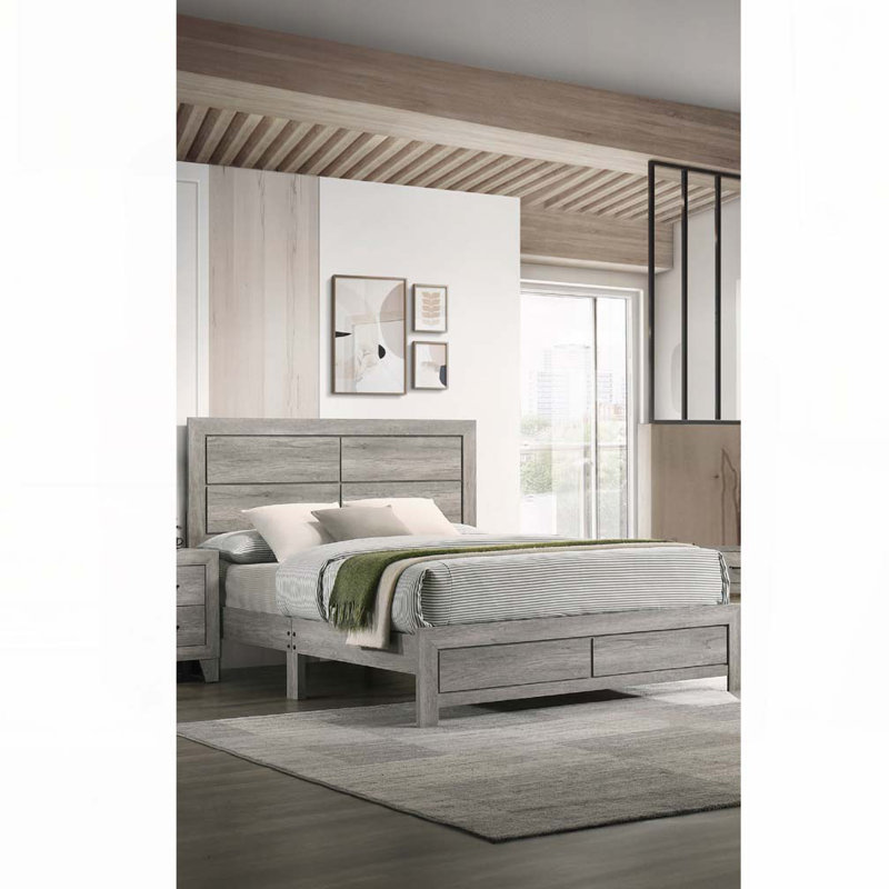 Rustic Wood Platform Bed, Gray, Queen