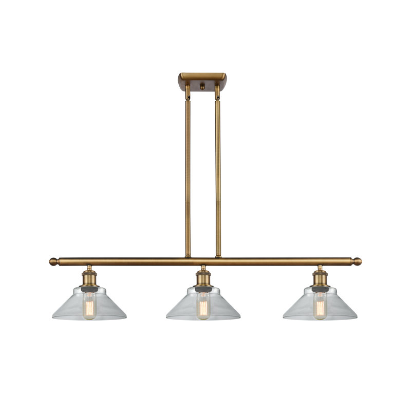Luminaire suspendu linéaire à 3 lumières pour îlot de cuisine Newton St Loe, Transparent, Laiton brossé, Ampoule non incluse
