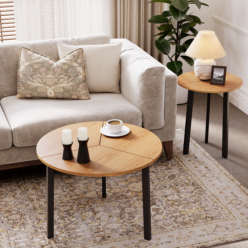 Table basse gigogne, Bois naturel, Noir