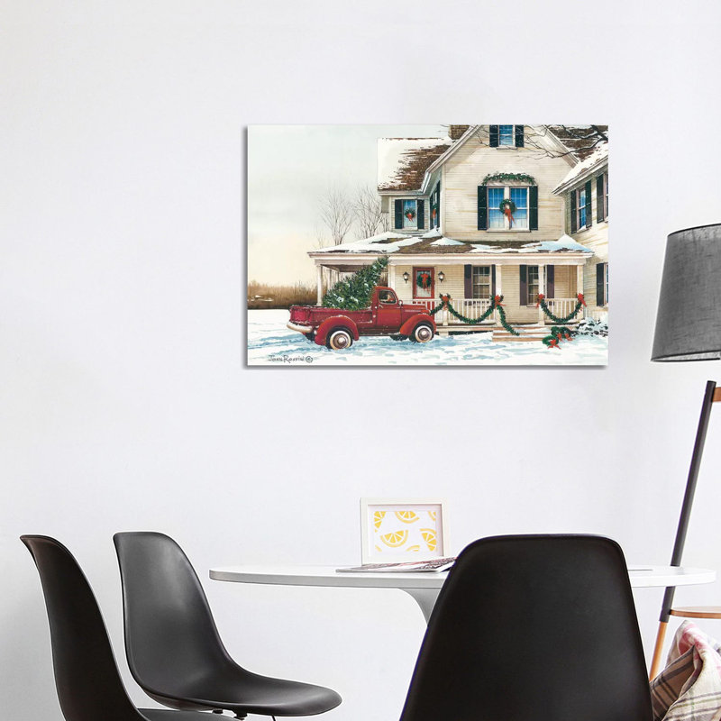 «Préparatifs pour Noël» par John Rossini - peinture sur toile tendue, H 26 po x l 40 po x 1,5 po
