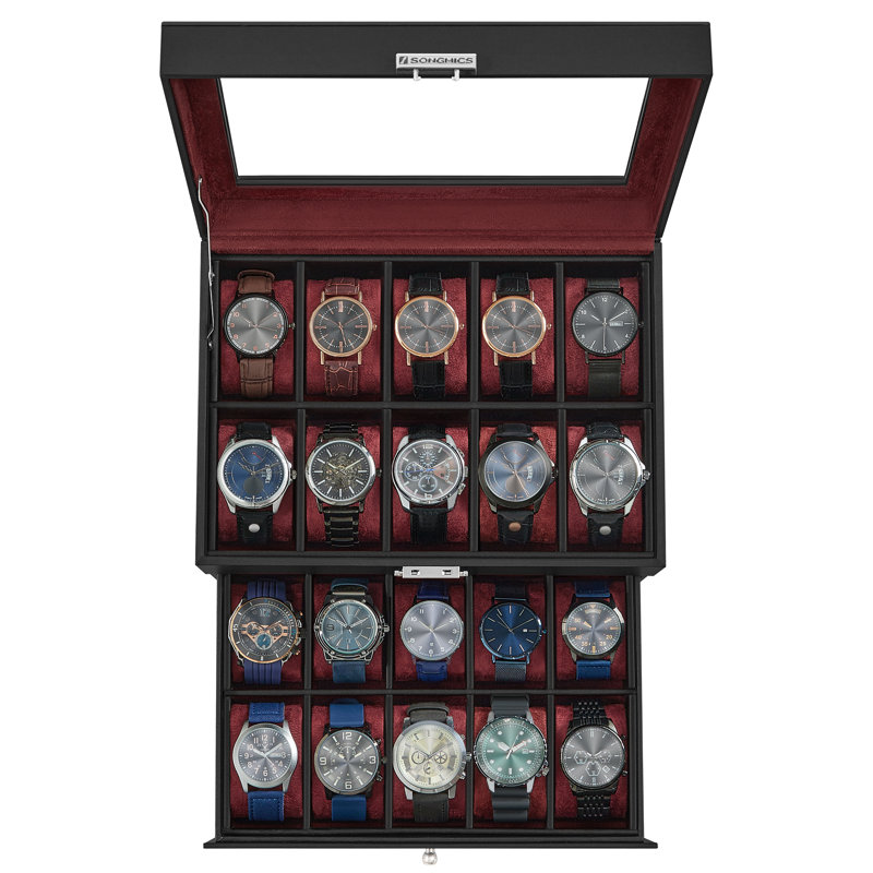 Medium Density Fibreboard Watch Box +, Black/Wine Red