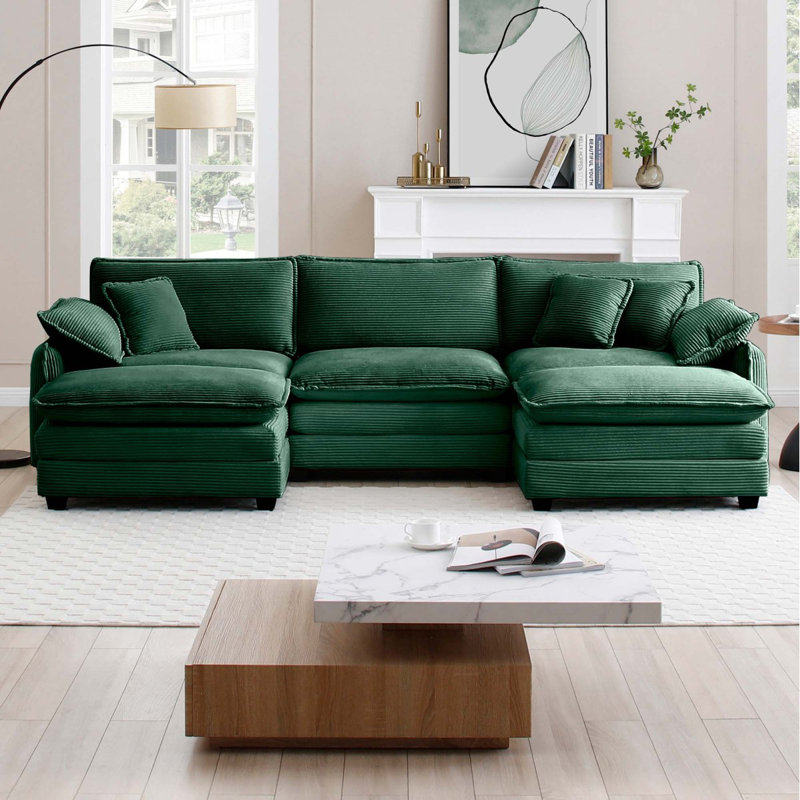 Canapé modulaire surdimensionné moderne avec repose-pieds convertible, canapé 3 places avec 2 repose-pieds, canapé en U en velours