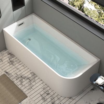 59” x 28.7” Freestanding Corner Bathtub, Stand Alone Acrylic Bathroom Tub