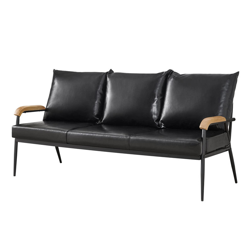 Eleutherius 3 Seater Faux Leather Sofa, Black