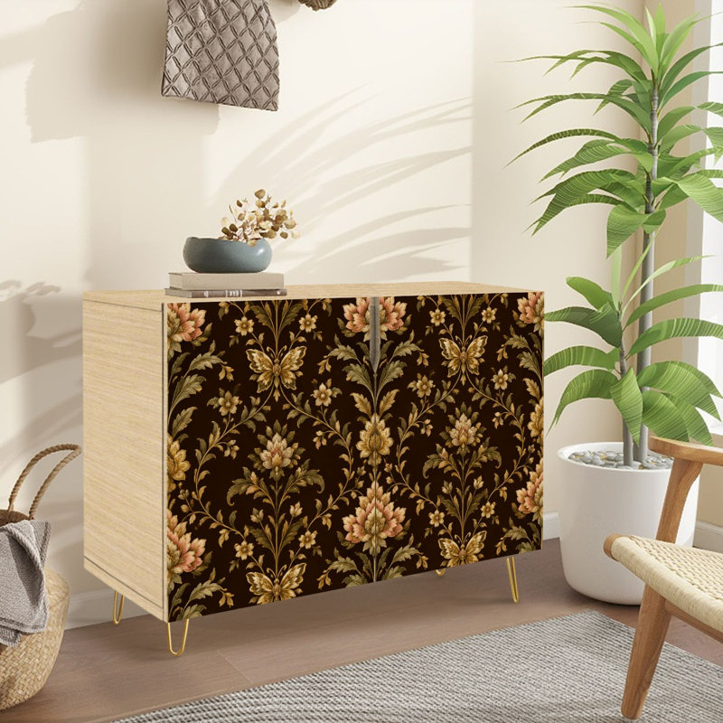 Buffet Buffet avec rangement Élégant design floral brun doré de style baroque avec 2 portes pour le salon et la cuisine