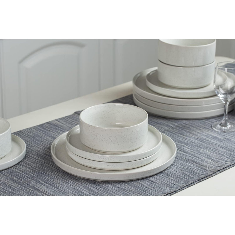 Service de table 24 pièces, service de vaisselle en grès (ensemble de 8), White