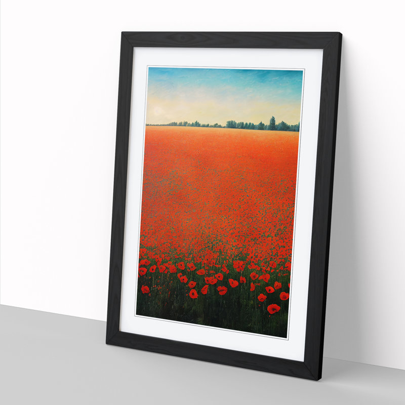 Lital Poppy Flower Field Painting Vol.1 1 Piece Single Picture Frame Wall Art, 34cm H x 25cm W x 1.99cm D, Black