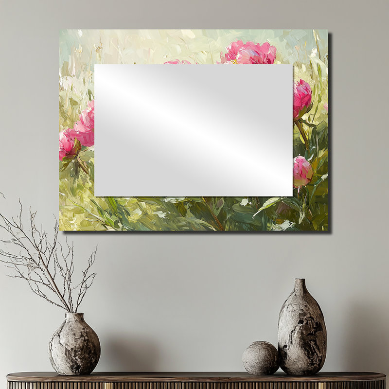 Peonies By The Spring Field II - Floral Decorative Mirror Wall Art - Printed On Metal, 24" x 32"