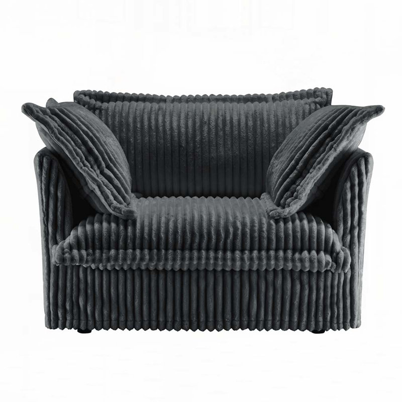 Fauteuil en velours côtelé 49 po avec 2 coussins décoratifs 49 po, Velours côtelé gris