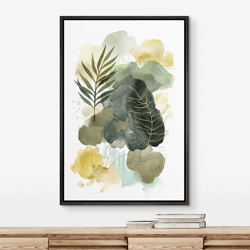 IDÉE4WALL, reproduction d'art sur toile, pastel, vert, jaune, feuille de forêt, abstrait, nature, illustrations, art moderne, bureau décoratif FloFCV-A09-2208
