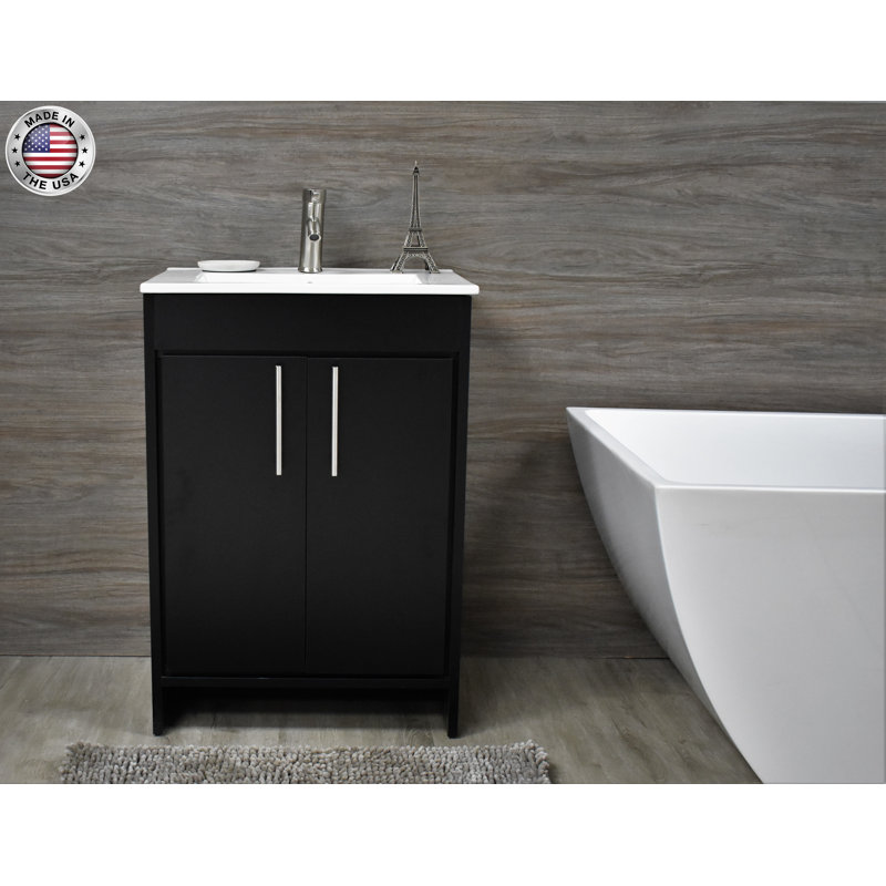 Amrooti 24'' Single Bathroom Vanity with Ceramic Top, Black