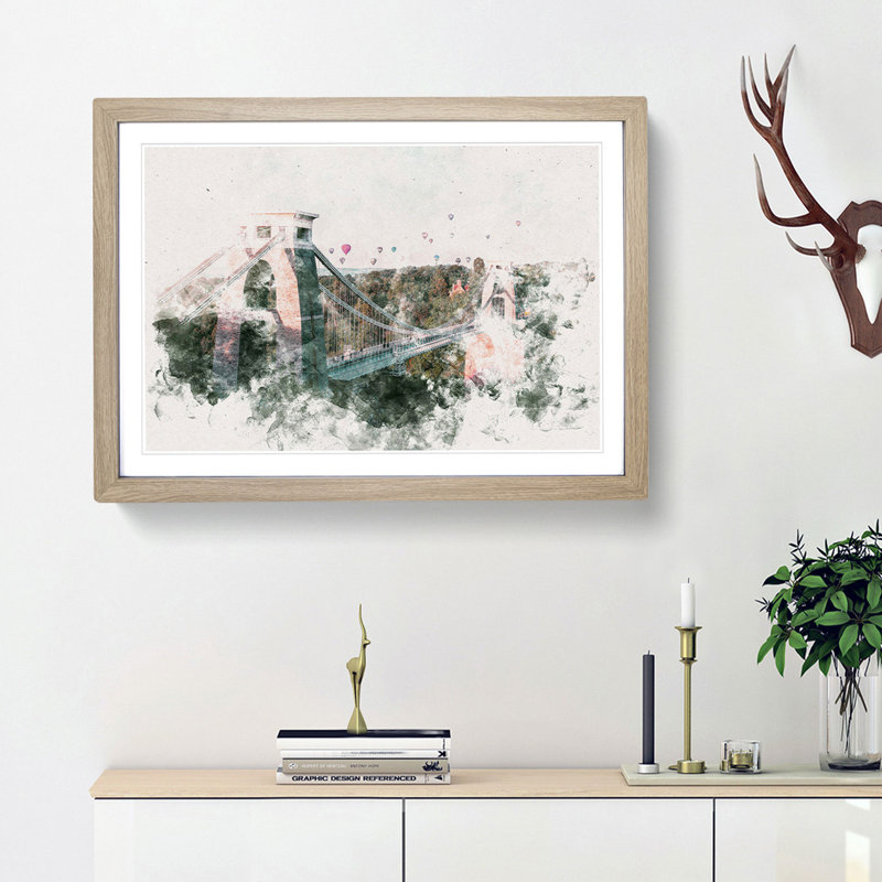 Clifton Suspension Bridge In Bristol Framed Print, Oak Framed, 40cm H x 60cm W x 2cm D
