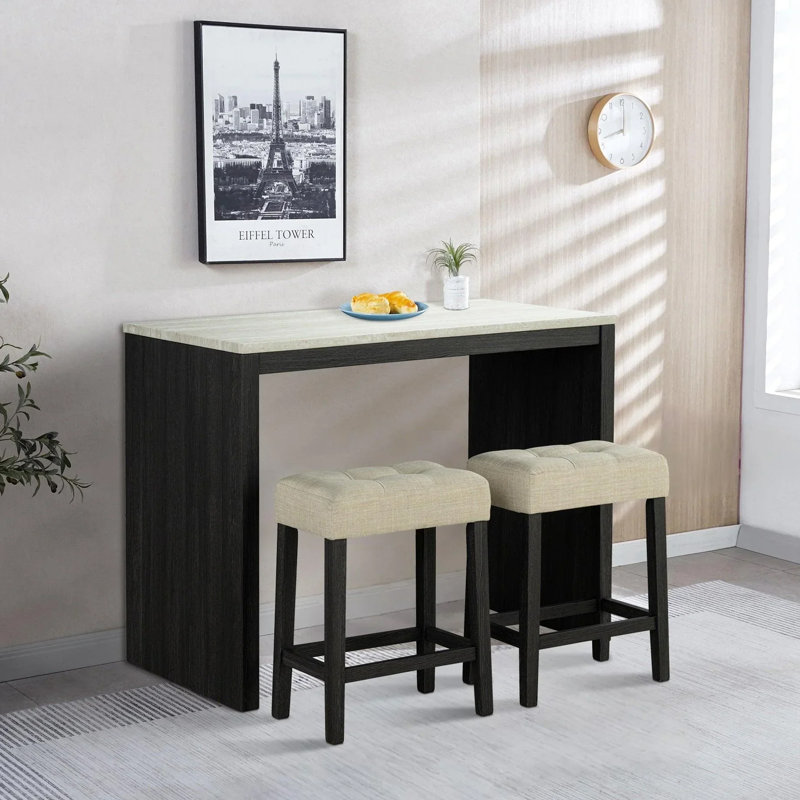 47,4 po de largeur et 18,4 po de largeur, 3 pièces Comptoir Ht. Ensemble de table avec USB, noir / gris / beige