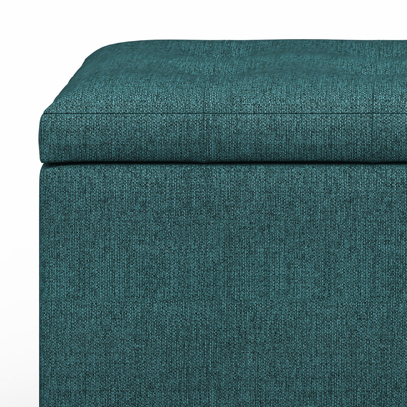 Teal Tufted Polyester Storage Footstool Ottoman