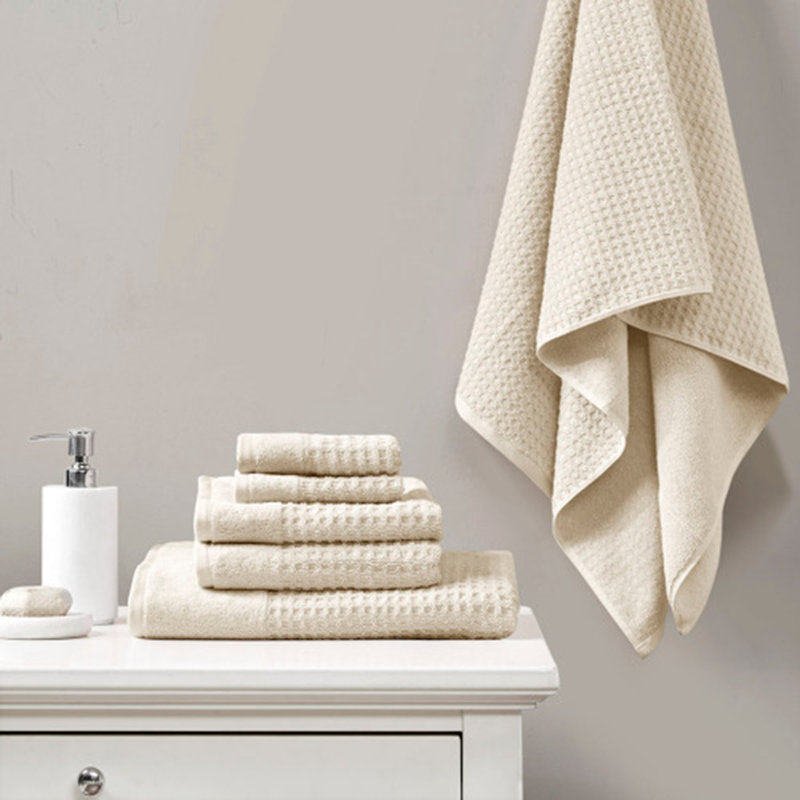 Dionne Cotton Waffle Jacquard Antimicrobial Bath Towel 6 Piece Set, Taupe