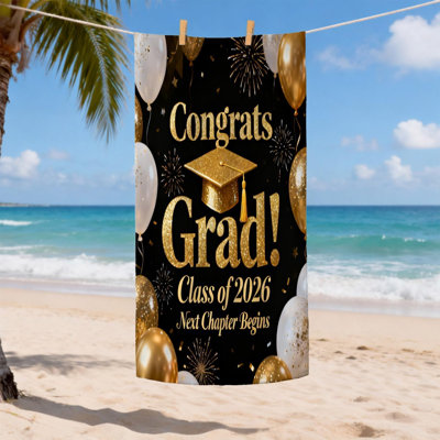 Or noir noir Congrats Grad serviette de plage pour hommes femmes adultes 30 x 63 pouces