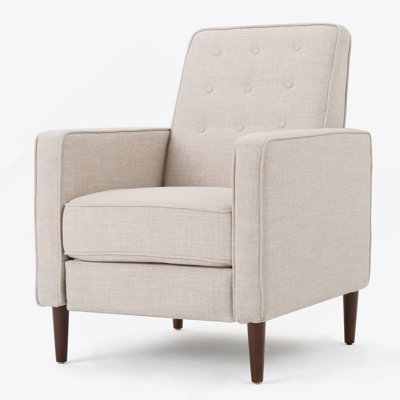 Fabric Recliner Chair Mid-Century Modern Recliner Pushback Single Recliner Sofa With Thicker Seat Cushion Tufted Upholstered Sofa With Wooden Leg For
