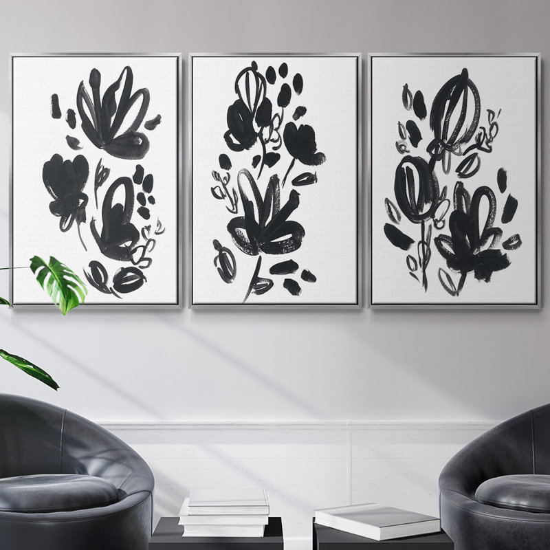 Ensemble de 3 toiles tendues Cameo Bloom, Argent, H 36 po x l 72 po
