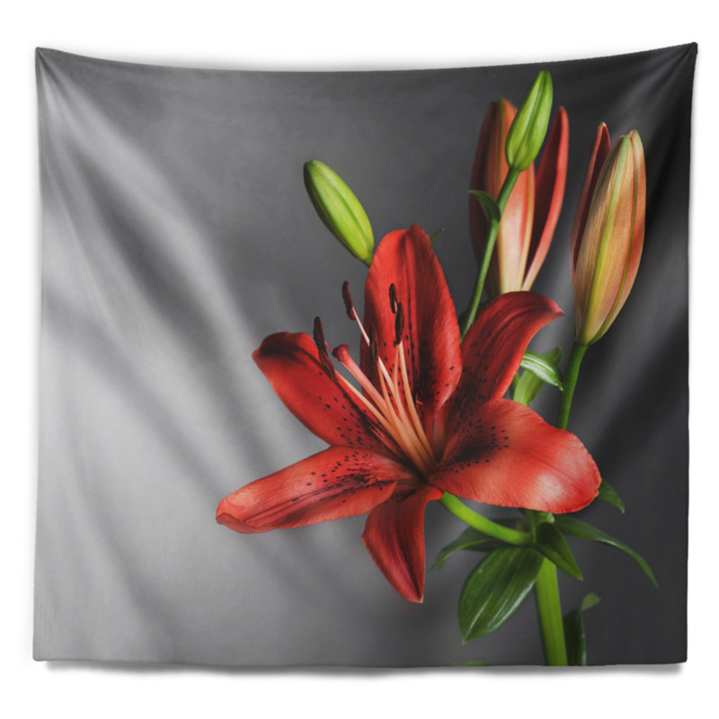 Tapisserie fleur lily rouge jolie, H 32 po x l 39 po