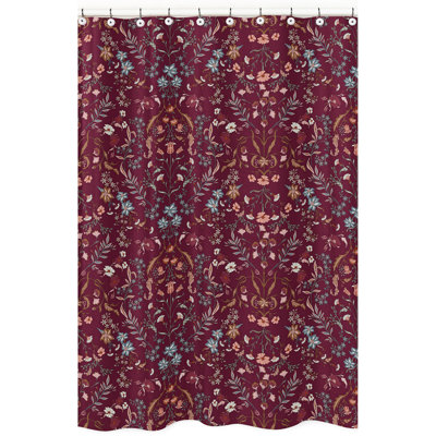 Boho Floral Wildflower Burgundy Red and Orange Single Shower Curtain