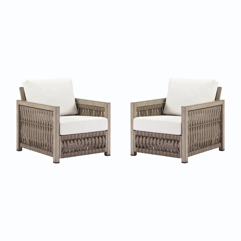 Seehill Outdoor Chairs Set Of 2, Aluminum Patio Chairs Set With Thick Washable Cushions, 2 Pieces Rope Weave Patio Chairs Outdoor Furniture, Patio Furniture Set For Garden, Porch, Balcony, Gray Oak