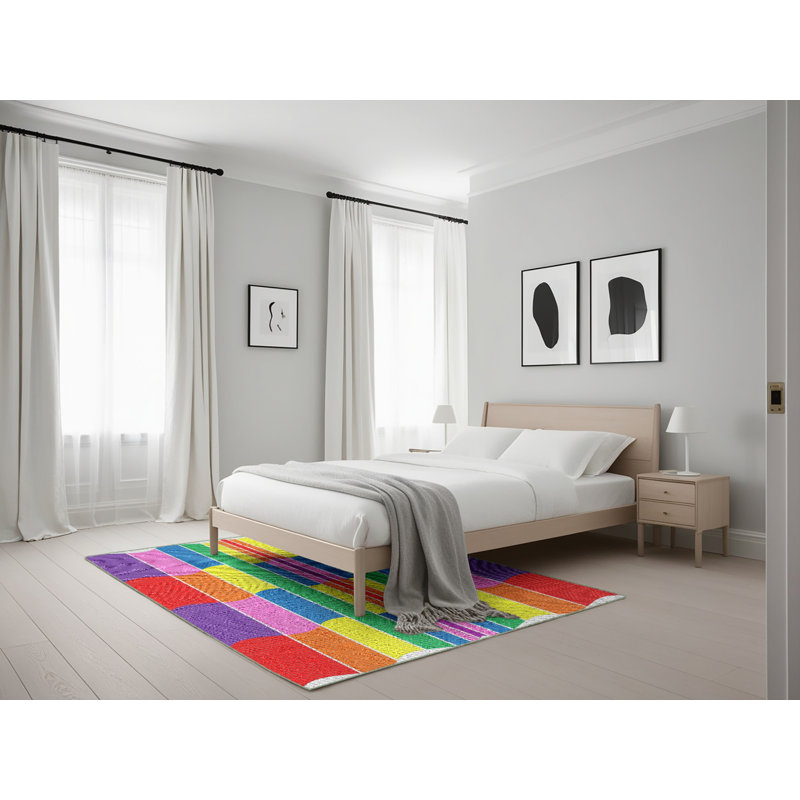 Tapis bleu à motif géométrique Kircher, Rectangle 5 pi x 7 pi