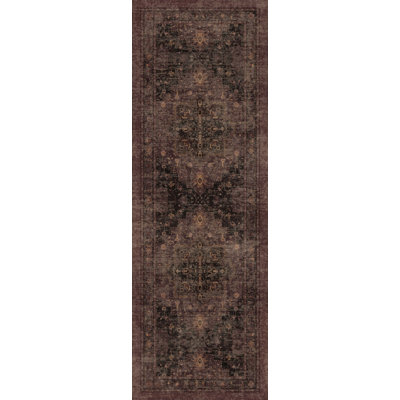 Tiyler Oriental Performance Charcoal / Chocolate 2' x 7' Runner Rug, Machine Washable