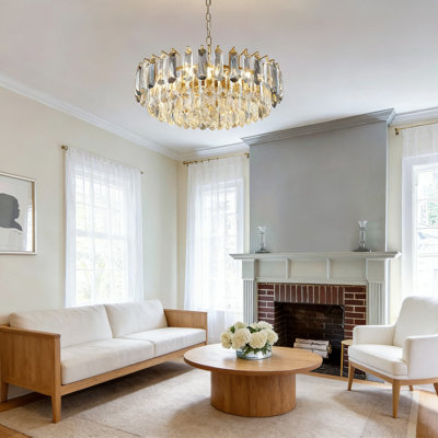 Luxueux lustre en cristal doré à 3 niveaux de 12,6 po de 23,6 po pour la salle à manger et le salon